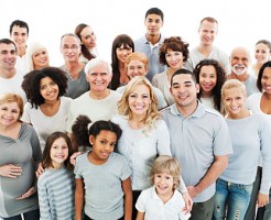 Large Group of Happy People smiling and embracing.